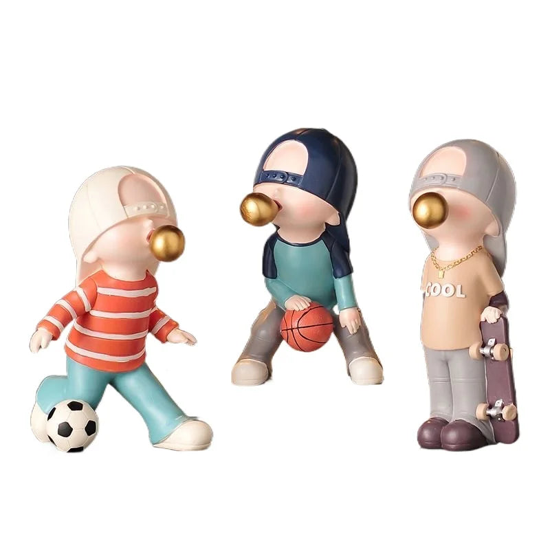 Afralia™ Boys Sports Statues: Basketball, Football, Skateboarding. Children's Decor, Gifts, Sculpture.