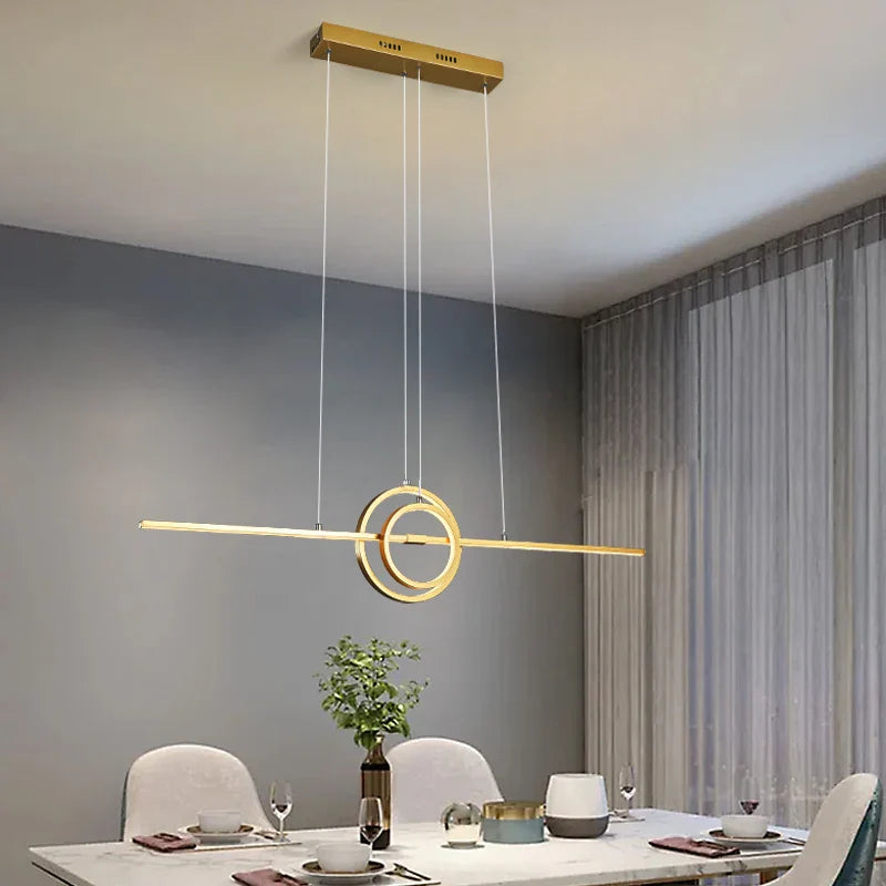 Afralia™ Modern LED Chandelier Remote Control Dimmable Hanging Lamp for Dining Room Kitchen