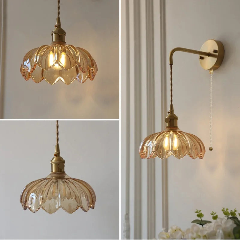 Afralia™ Vintage Amber Coffee LED Wall Lamp Sconce with Adjustable Wire - 70cm