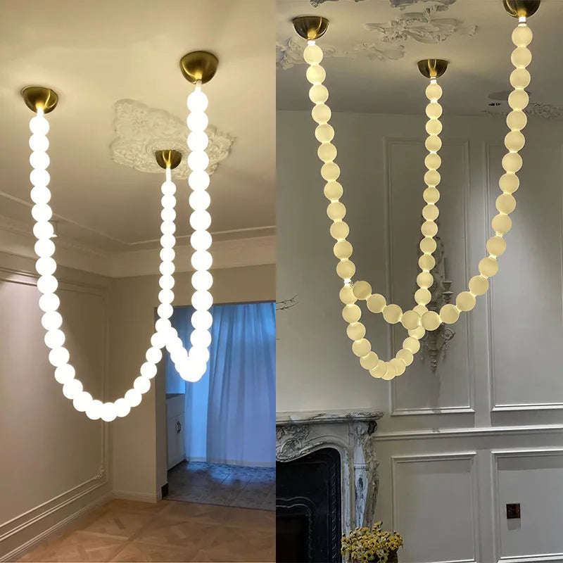 Afralia™ Pearl Necklace Chandelier: Modern Luxury Lighting for Staircase Living Room Foyer