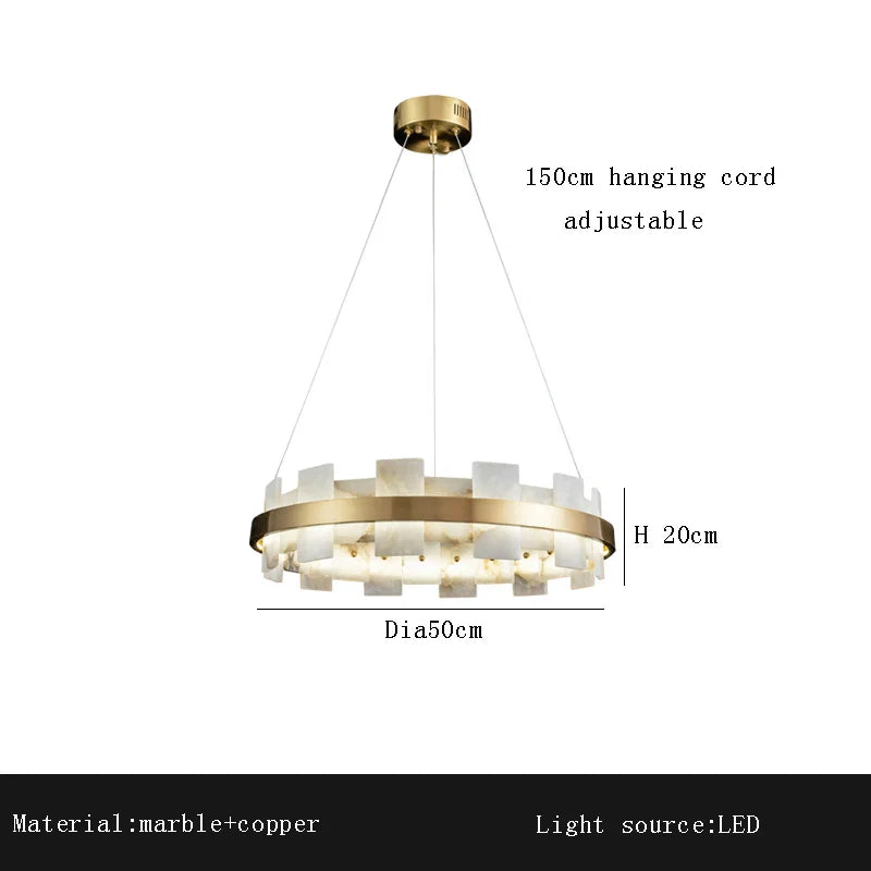 Afralia™ Luxury Marble LED Chandelier: Modern Round Ring Suspension Lamp for Bedroom