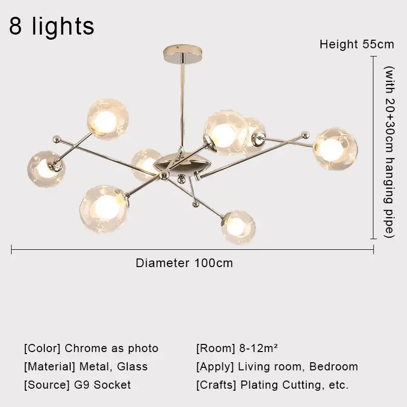 Afralia™ Glass Ball LED Chandelier Chrome Pendant Lamp for Home Decor