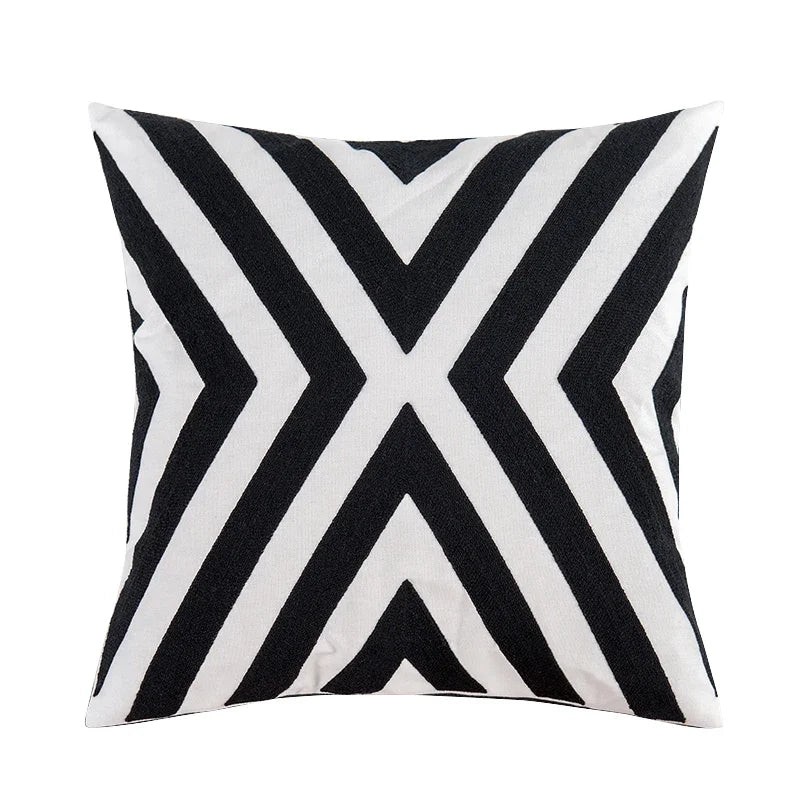 Afralia™ Black White Embroidered Cushion Cover 45x45cm Sofa Bed Chair Home Decor