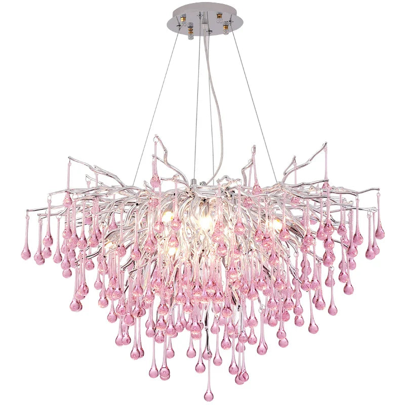 Afralia™ Kids' Pink Crystal Chandelier: Colorful Chrome Ceiling Light for Girls' Bedroom