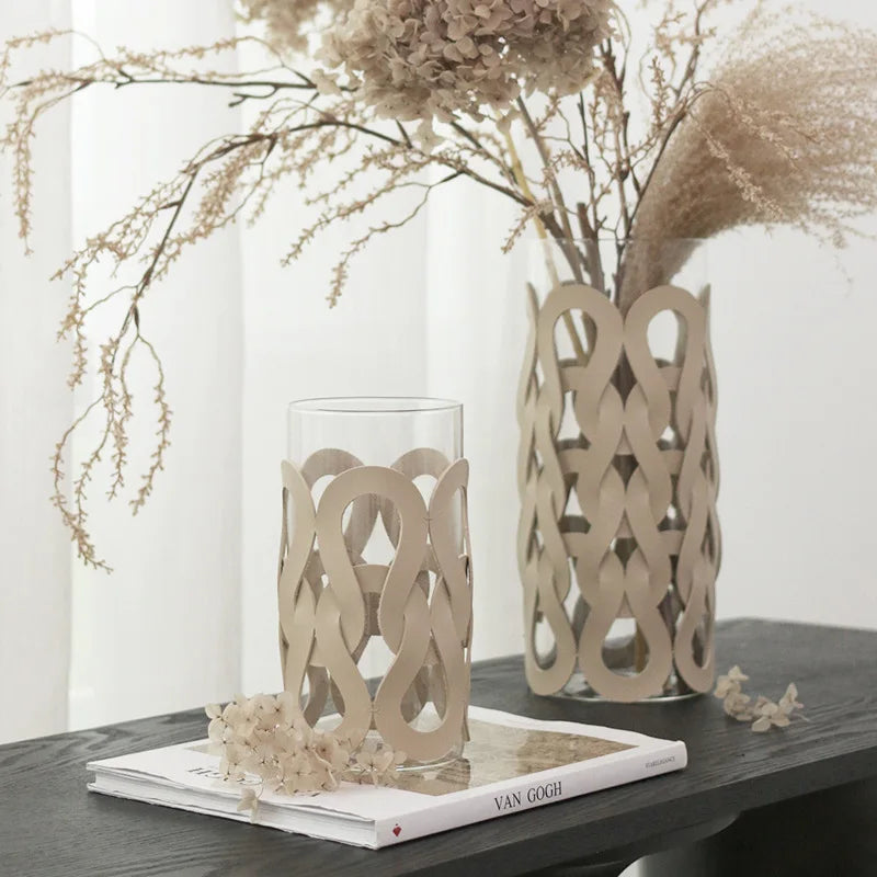 Afralia™ Woven Leather Glass Vase for Home Decoration and Terrarium Floral Arrangement