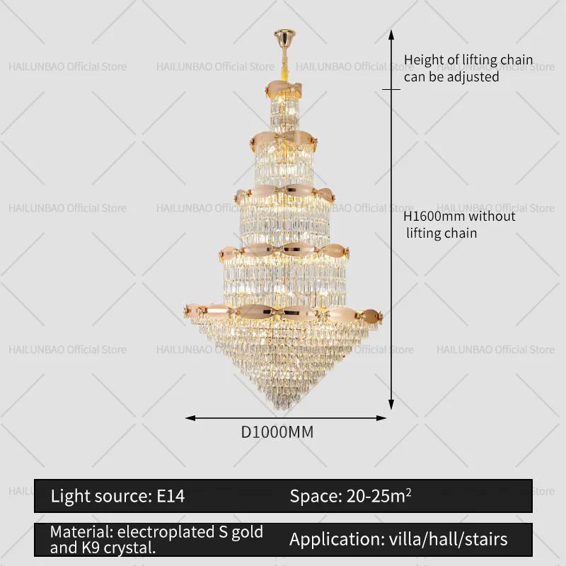 Afralia™ Grand Hall Crystal Chandelier Spiral Staircase Post-Modern Light Luxury Lighting
