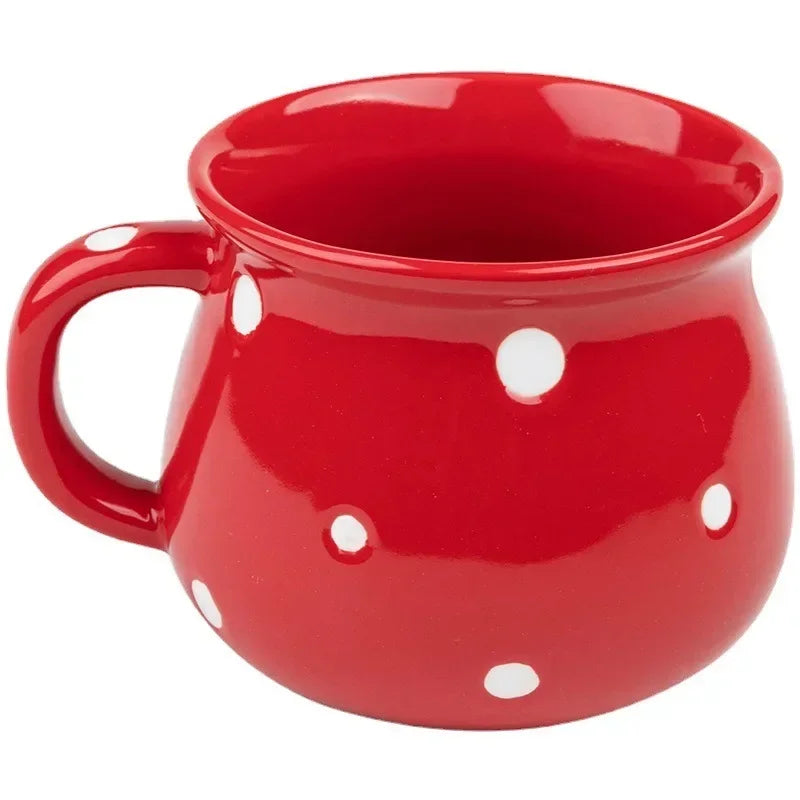 Afralia™ Polka Dot Ceramic Breakfast Mug Set with Lid and Spoon