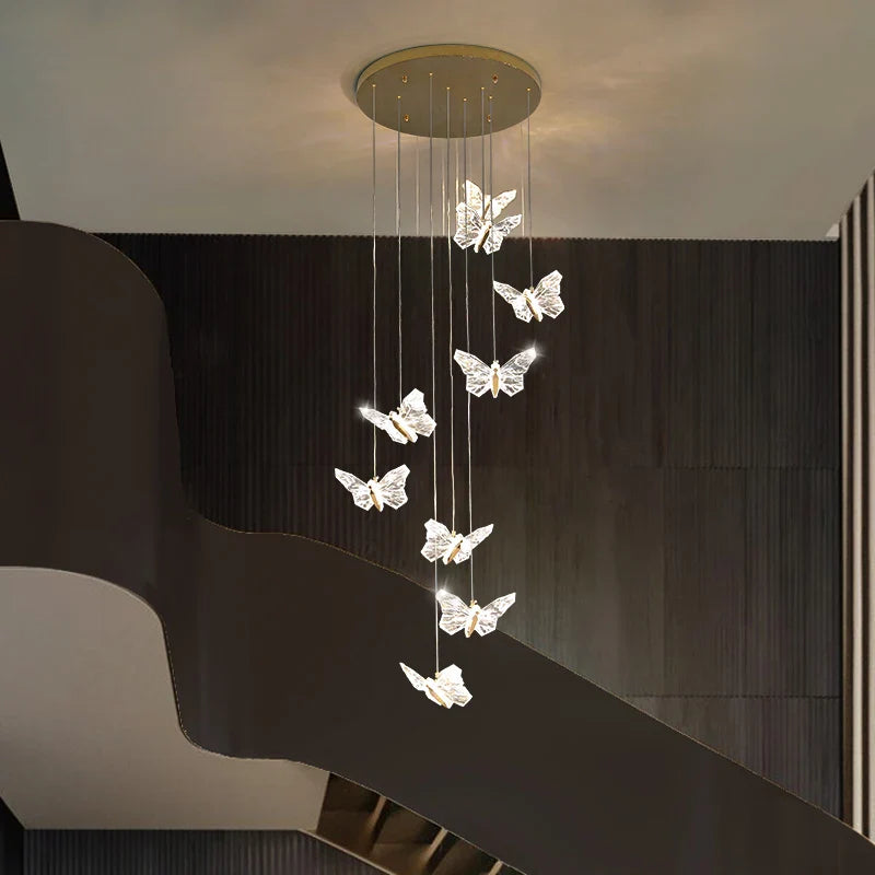 Afralia™ Nordic Butterfly Spiral Stair Chandelier for Restaurant, Bedroom & Coffee Shop