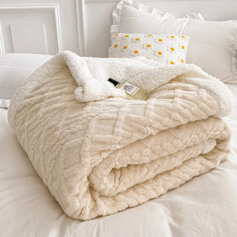 Afralia™ Nordic Big Lamb Fleece Jacquard Blanket for Autumn Winter Single Double Bed