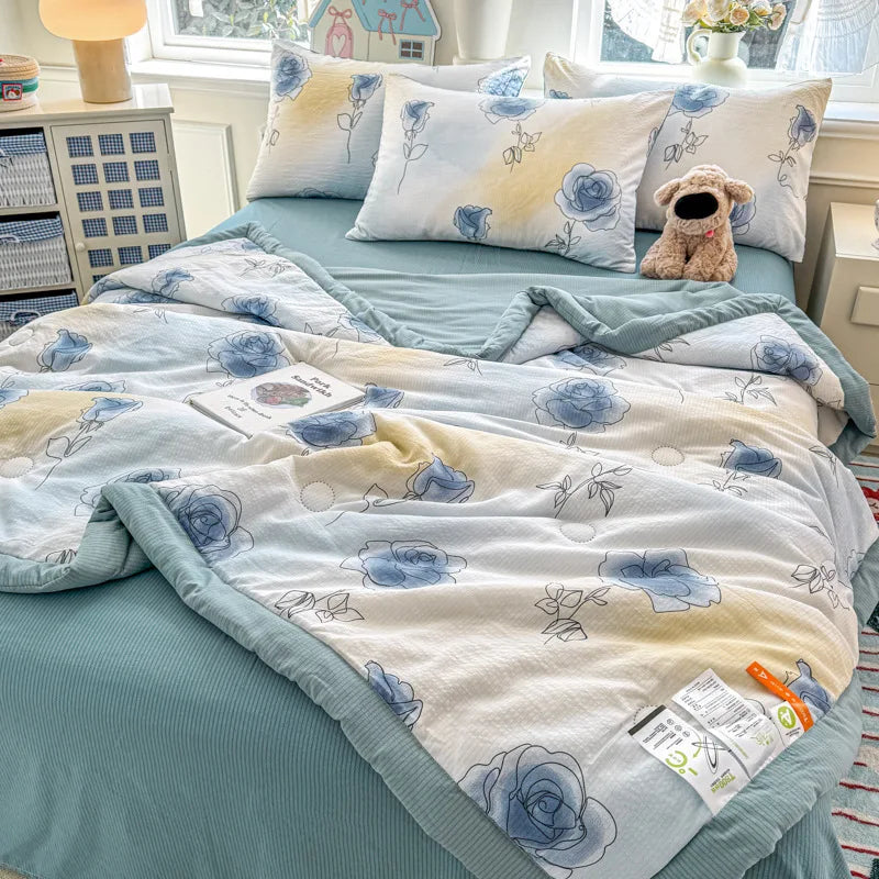 Afralia™ Floral Printed Quilted Bubble Cotton Duvet for Summer - Ultra-Soft Skin-Friendly Bedding