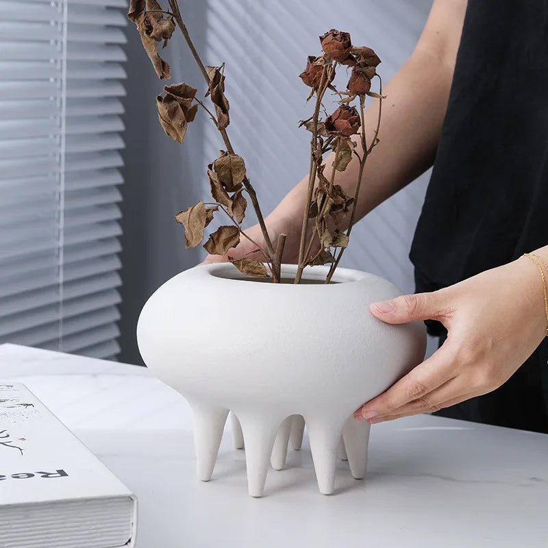 Afralia™ High Legged Ceramic Flower Vase for Home Decorations and Hydroponic Arrangements