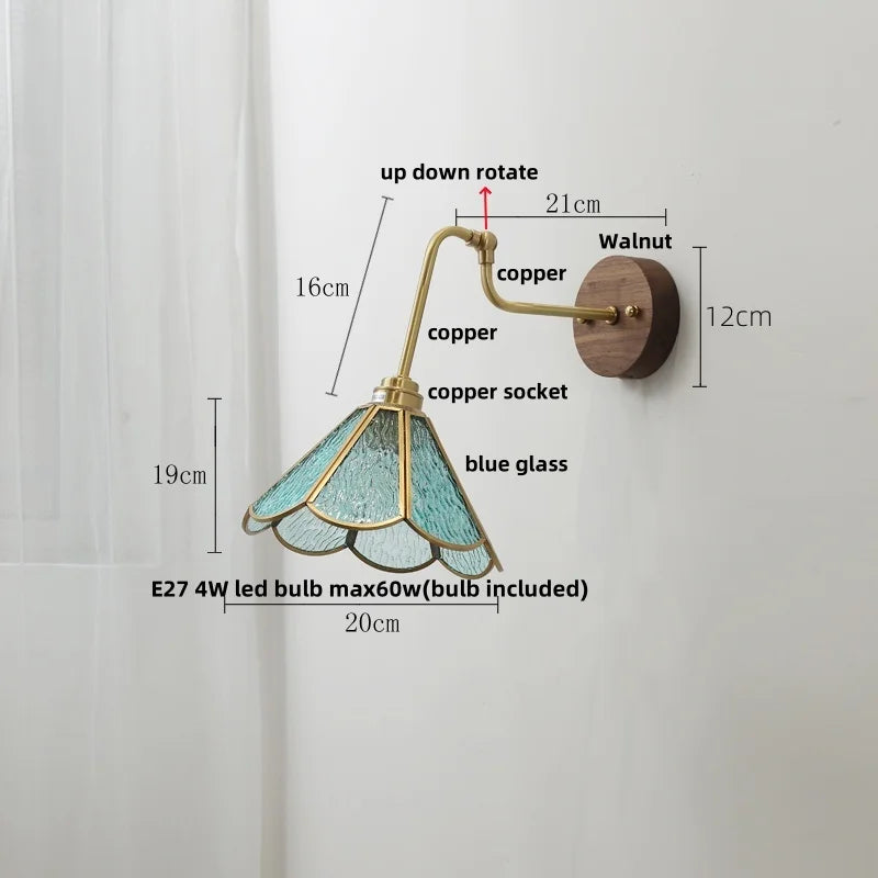 Afralia™ Rotating Copper LED Wall Light with Pull Chain Switch and Walnut Base