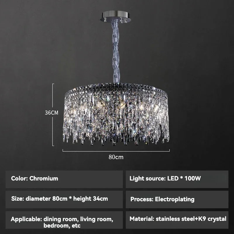 Afralia™ Chrome Chandelier: Designer Luxury K9 Crystal Lighting Fixture for Dining Room, Hotel, and Bar