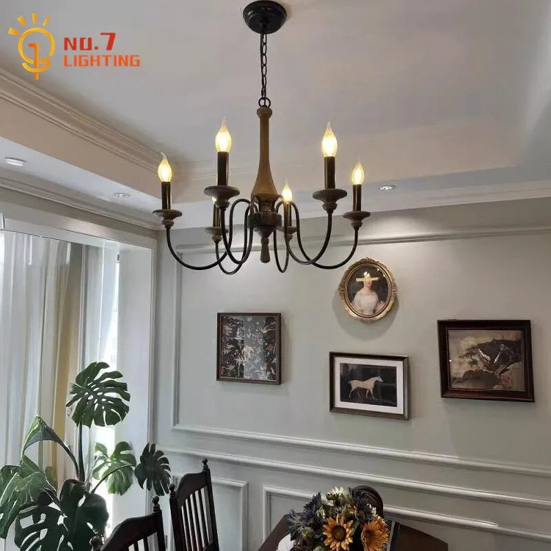Afralia™ Retro Pendant Light LED Solid Wood Iron Art Decor Hanging Lamp for Home and Cafe