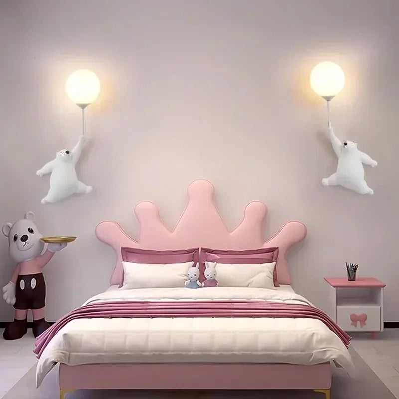 Afralia™ Bear Moon Wall Lamp: Modern Cartoon Light for Kids' Bedroom Décor