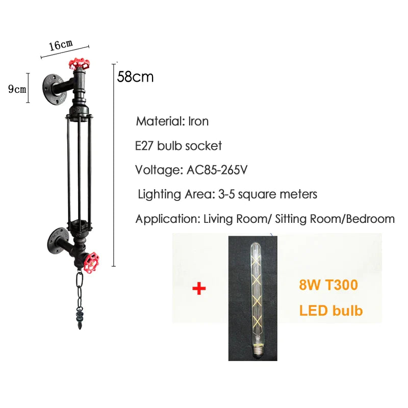 Afralia™ Industrial Pipe LED Wall Sconce for Bedside Bedroom Aisle Cafe Restaurant