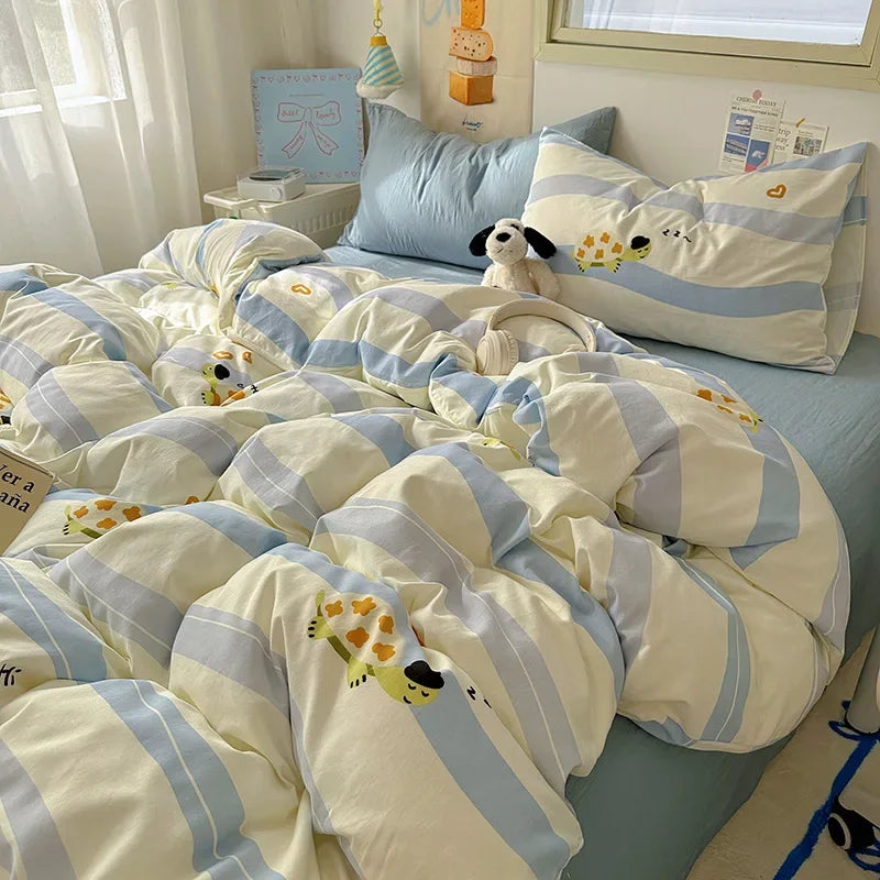 Afralia™ Cartoon Print Quilt Cover Set for King Queen Beds - All Seasons Comfort