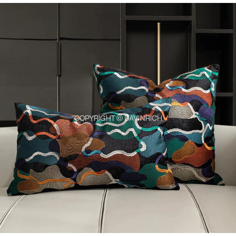 Afralia™ Geometric Embroidery Abstract Cushion Covers 45x45cm, Modern Home Decor