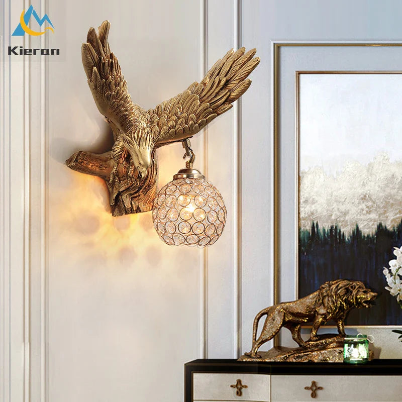 Afralia™ Crystal Eagle LED Wall Lamp for Bedroom, Study, Living Room, Hotel, Dining Room