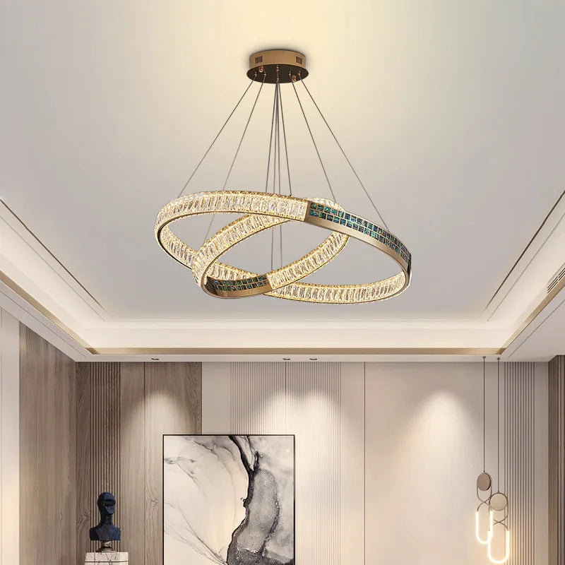 Afralia™ Crystal Ring Ceiling Chandelier | Stainless Steel | Luxury Home Decor