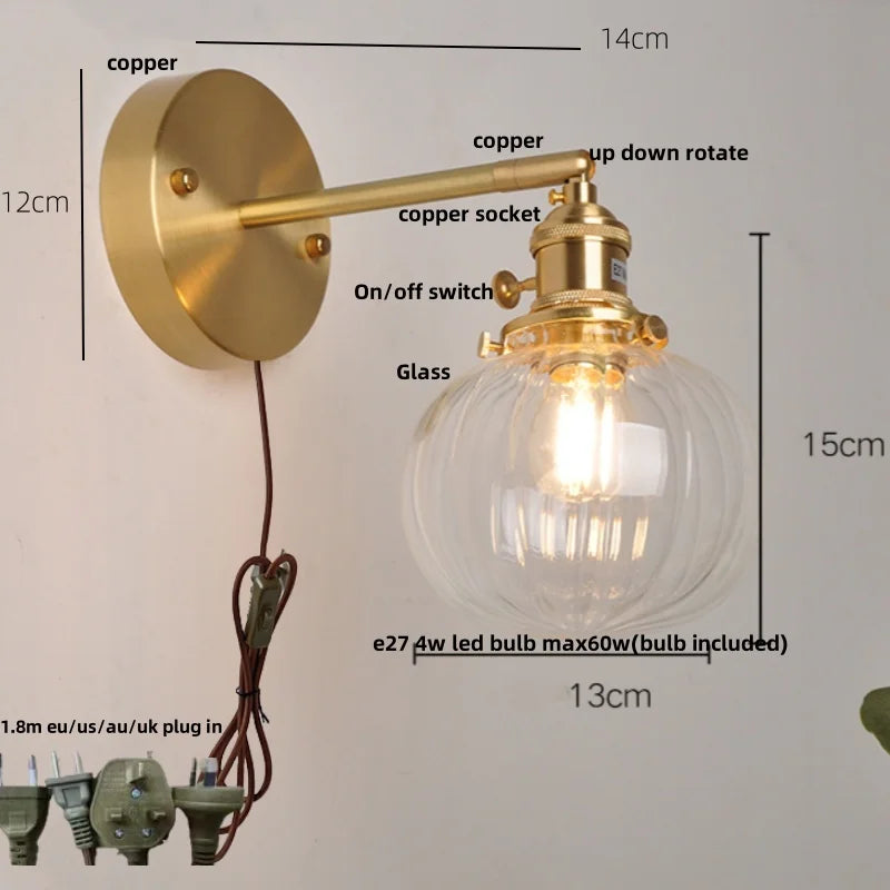 Afralia™ Nordic LED Glass Wall Light with Switch Bedside Lamp