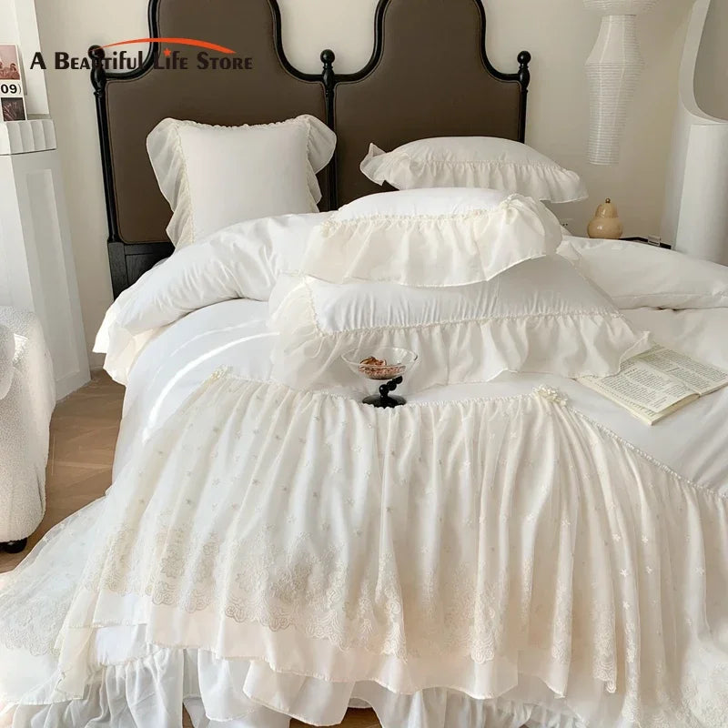 Afralia™ French Princess Wedding Bedding Set, Cozy Queen King Size Duvet Cover, Bed Sheet