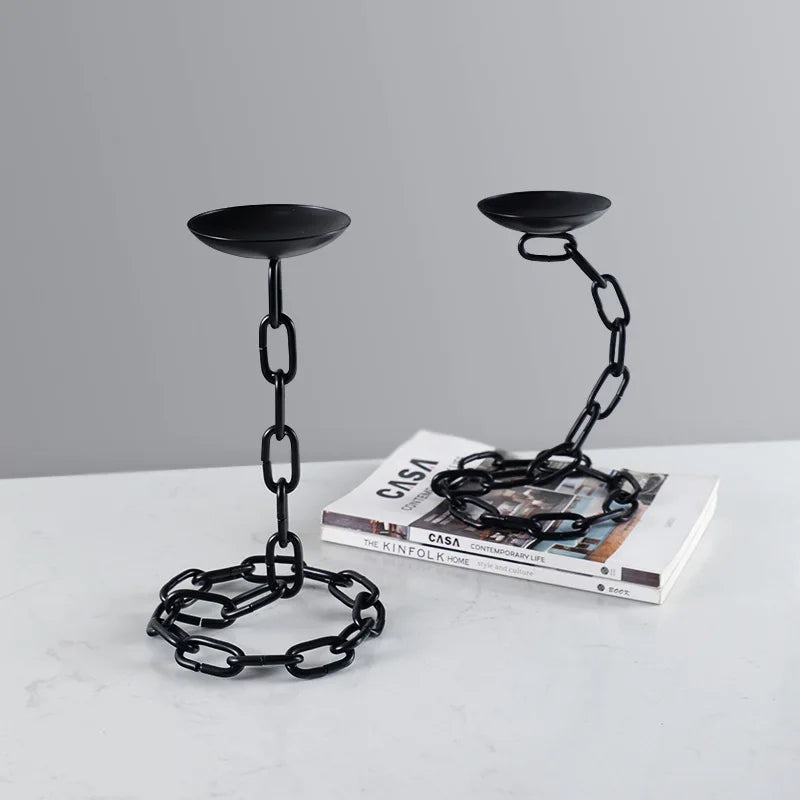 Afralia™ Vintage Chain Candlestick Holder for Home Decor - Metal Candle Holder