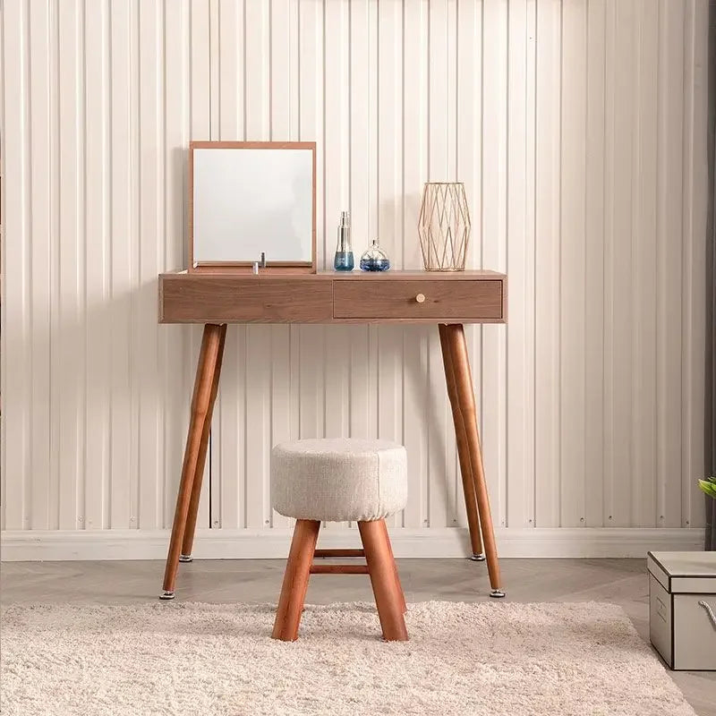 Afralia™ Solid Wood Dressing Table with Mirror and Drawer Storage