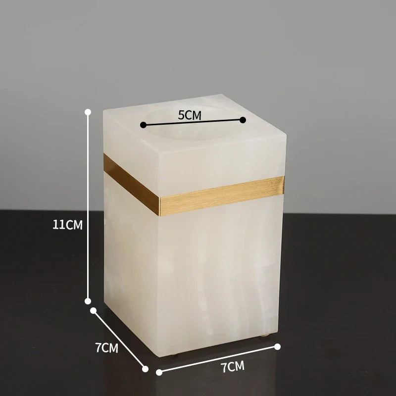 Afralia™ White Onyx Marble Bathroom Set Gold Luxury Soap Dispenser Toothbrush Holder