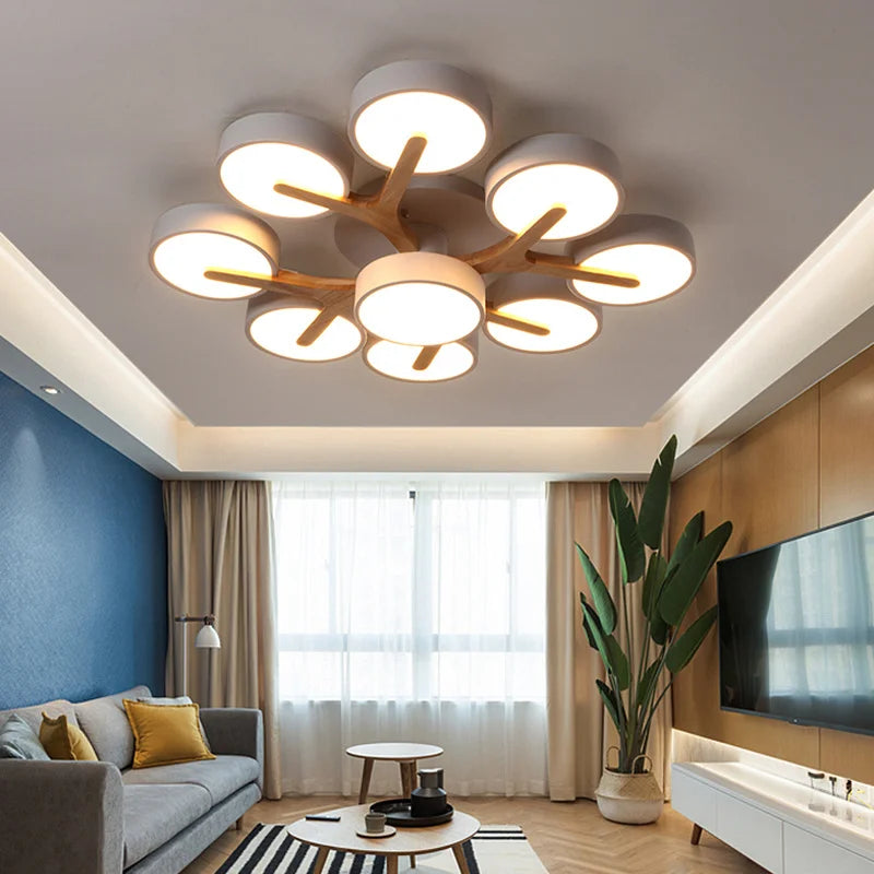 Afralia™ Nordic Style Wood Art LED Chandelier for Bedroom Living Room Ceilings