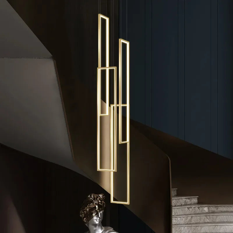 Afralia™ Modern LED Stair Chandelier in Black/Gold for Duplex Villa with Minimalist Design