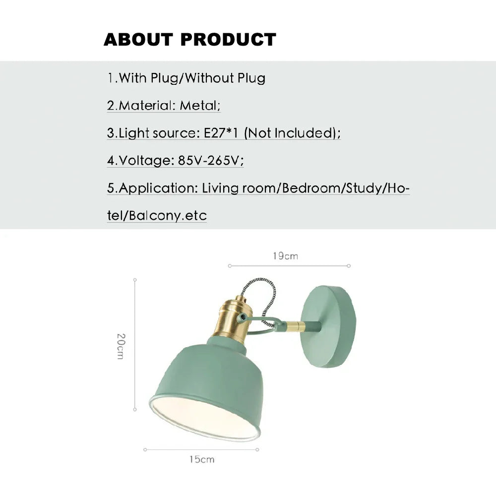 Afralia™ Rotatable Metal Wall Lamp E27 Bedside Macaroon Light Fixture