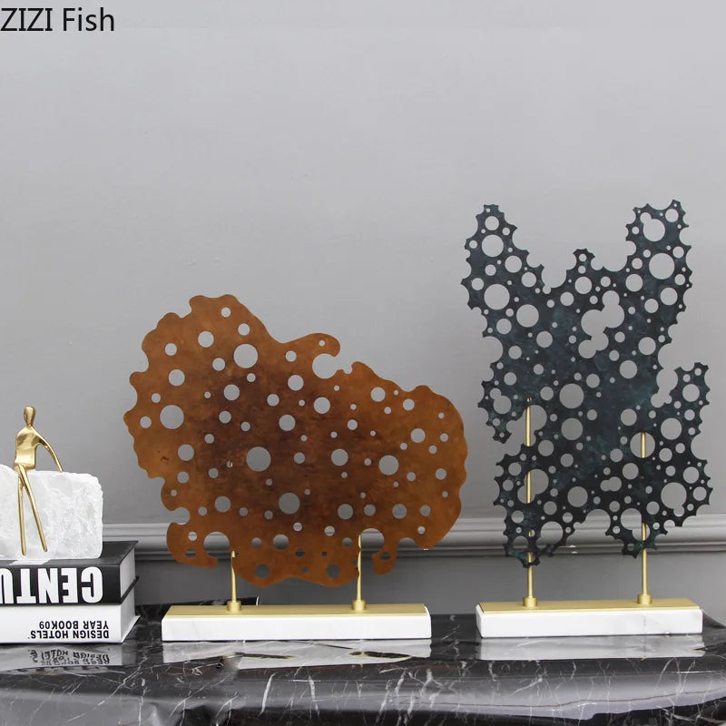 Afralia™ Geometric Alloy Crafts Marble Base Statue Modern Home Decor