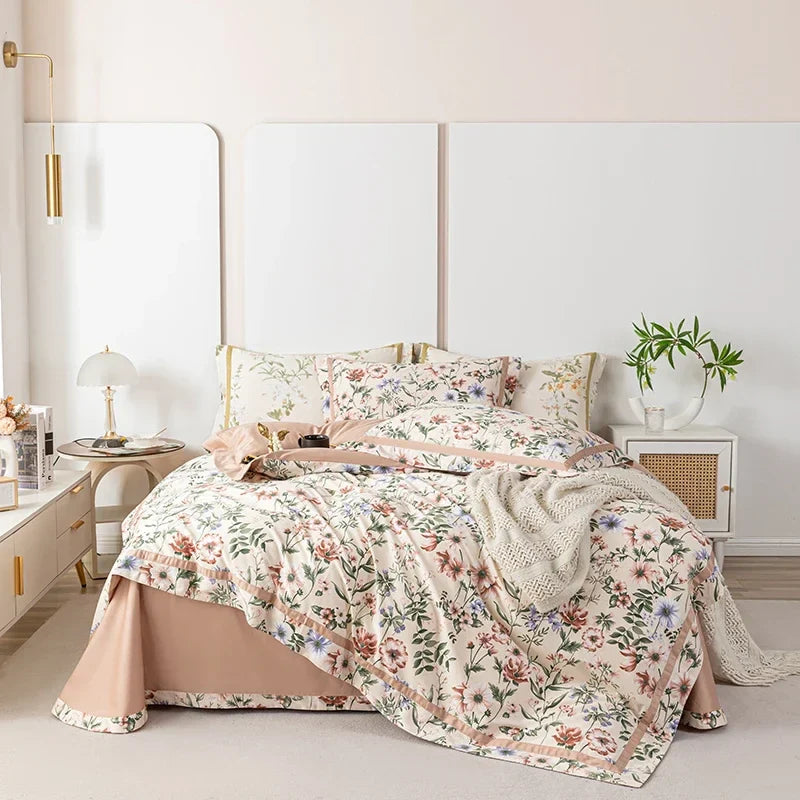 Afralia™ 100s Egyptian Cotton Bedding Set: Queen King RU Print Sheet Pillowcase Quilt Cover