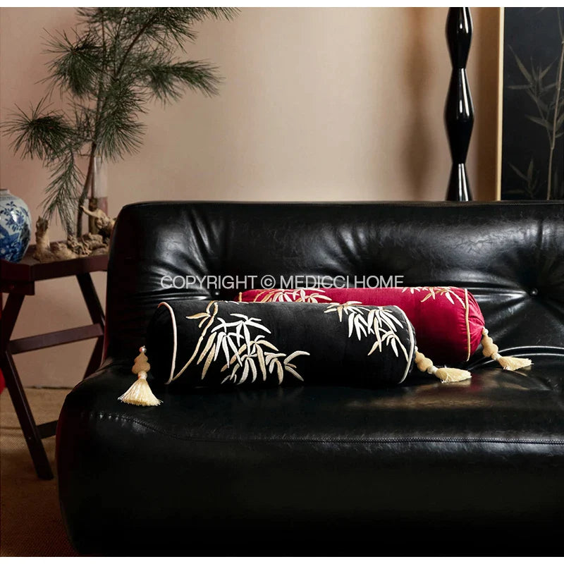 Afralia™ Bamboo Leaves Embroidery Bolster Pillow Covers - 18x55cm