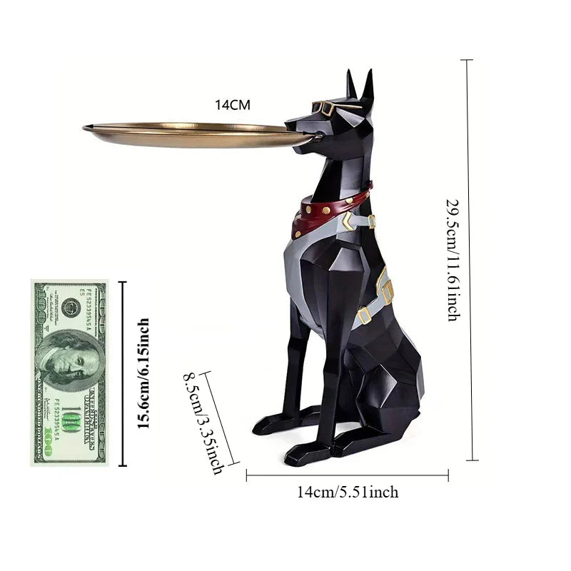 Afralia™ Resin Doberman Tray Statue Decor Storage Organizer for Living Room pet lovers.