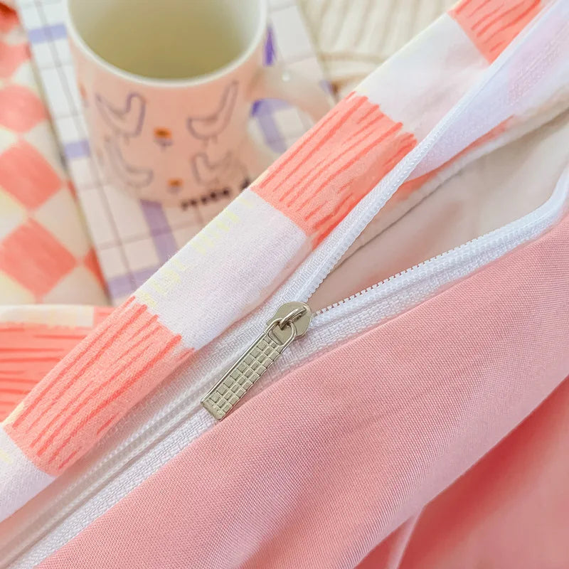 Afralia™ Nordic Checkerboard Pattern Washed Cotton Bedding Set for All-Season Comfort