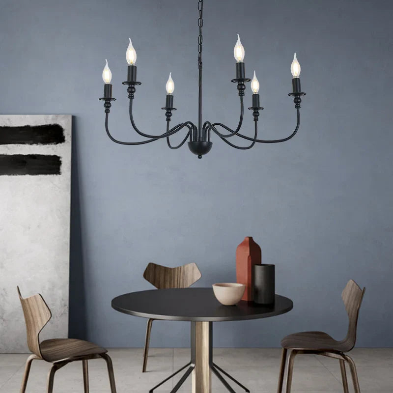 Afralia™ Black Iron Chandelier LED Candle Light Fixture for Home & Hospitality