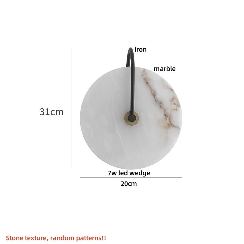 Afralia™ Nordic LED Wall Sconce Black Iron Round Marble Light Fixture