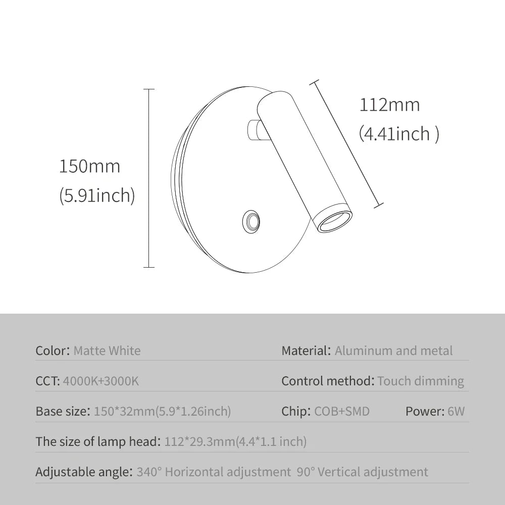 Afralia™ Dimmable LED Wall Lamp with Touch Switch, 340° Rotatable Backlight for Bedside & Study