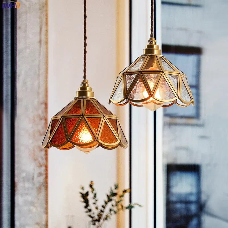 Vintage Pendant Lamp for Bedroom Bar Cafe Glass Copper LED Pendant Lights by Afralia™