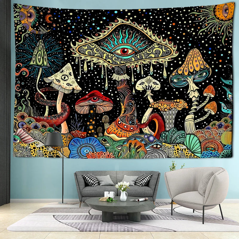 Afralia™ Colorful Eyes Mushroom Forest Tapestry Wall Hanging Art - Fantasy Abstract Home Decor