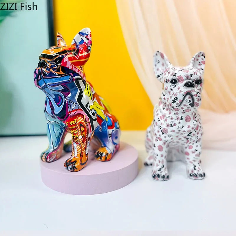 Afralia™ Bulldog Punk Art Resin Sculpture Decor Ornaments Aesthetic Room Furnishings