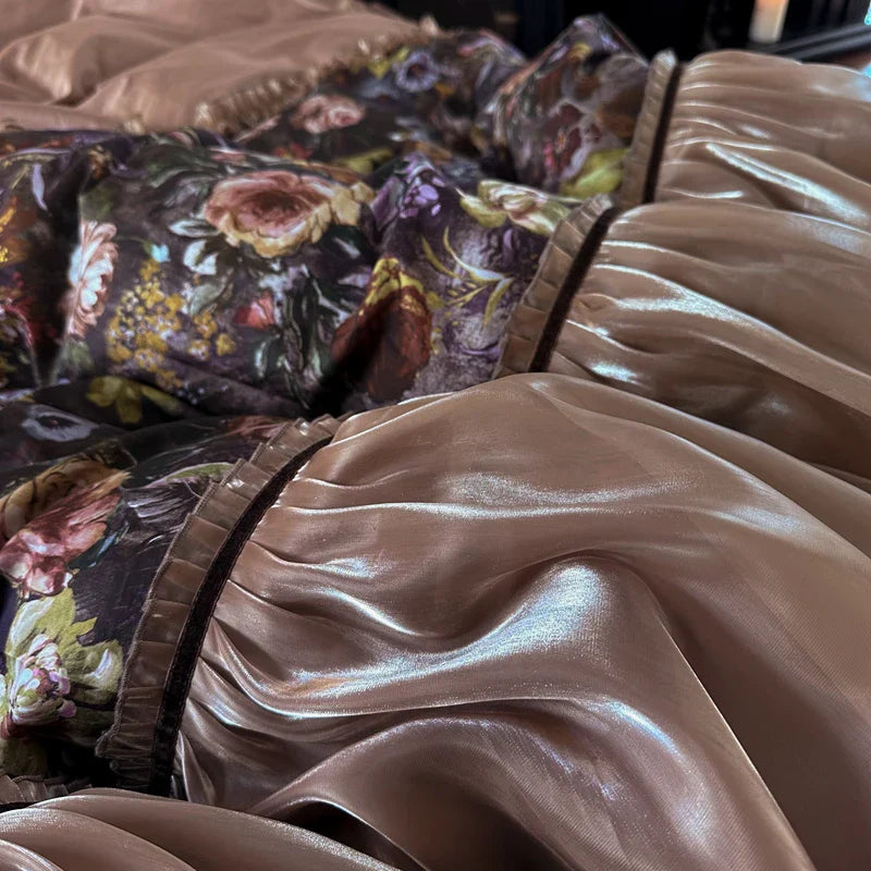 Afralia™ French Organza Lace Ruffles Bedding Set, Egyptian Cotton Duvet, Sheets & Pillowcases