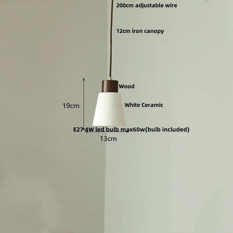 Afralia™ White Ceramic LED Pendant Lamp Copper Modern Wood Nordic Hanging Lights