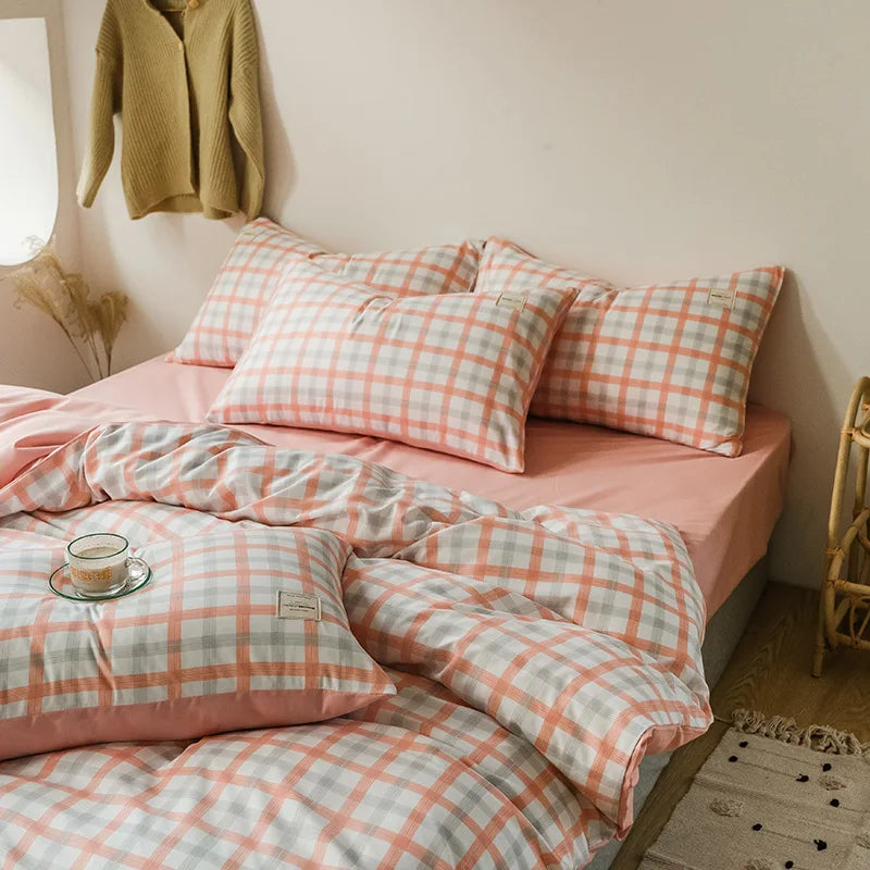 Afralia™ Plaid Pattern Cotton Duvet Cover Set - Queen Size, Soft & Skin Friendly Bedding