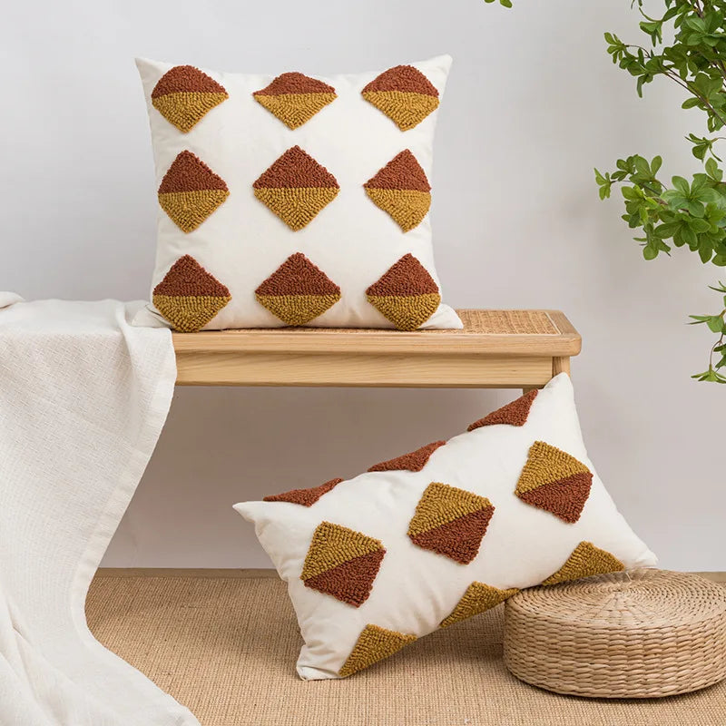 Nordic Triangle Tufted Embroidery Cushion Cover by Afralia™