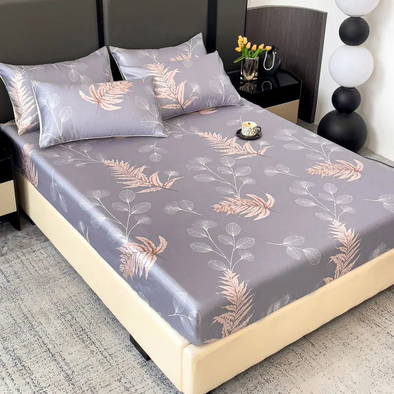 Afralia™ Printed Silky Fitted Sheet: Soft & Anti-Slip Mattress Cover