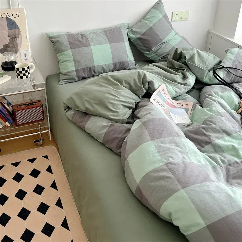 Afralia™ Japanese Style Cotton Printed 4Pcs Bedding Set with Double-Sided Design