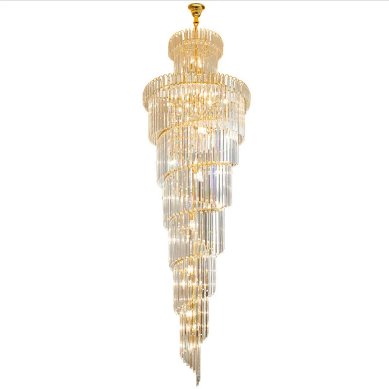 Afralia™ Gold Crystal Duplex Building LED Chandeliers - Luxury Staircase Decoration